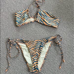 Orange and Blue Traingl Bikini Set